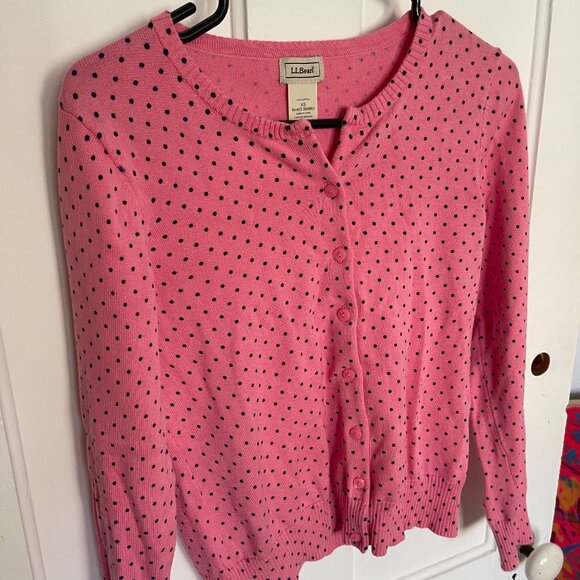 L.L. Bean Pink Cotton Cardigan with Navy Polkadots Size XS - Picture 5 of 7